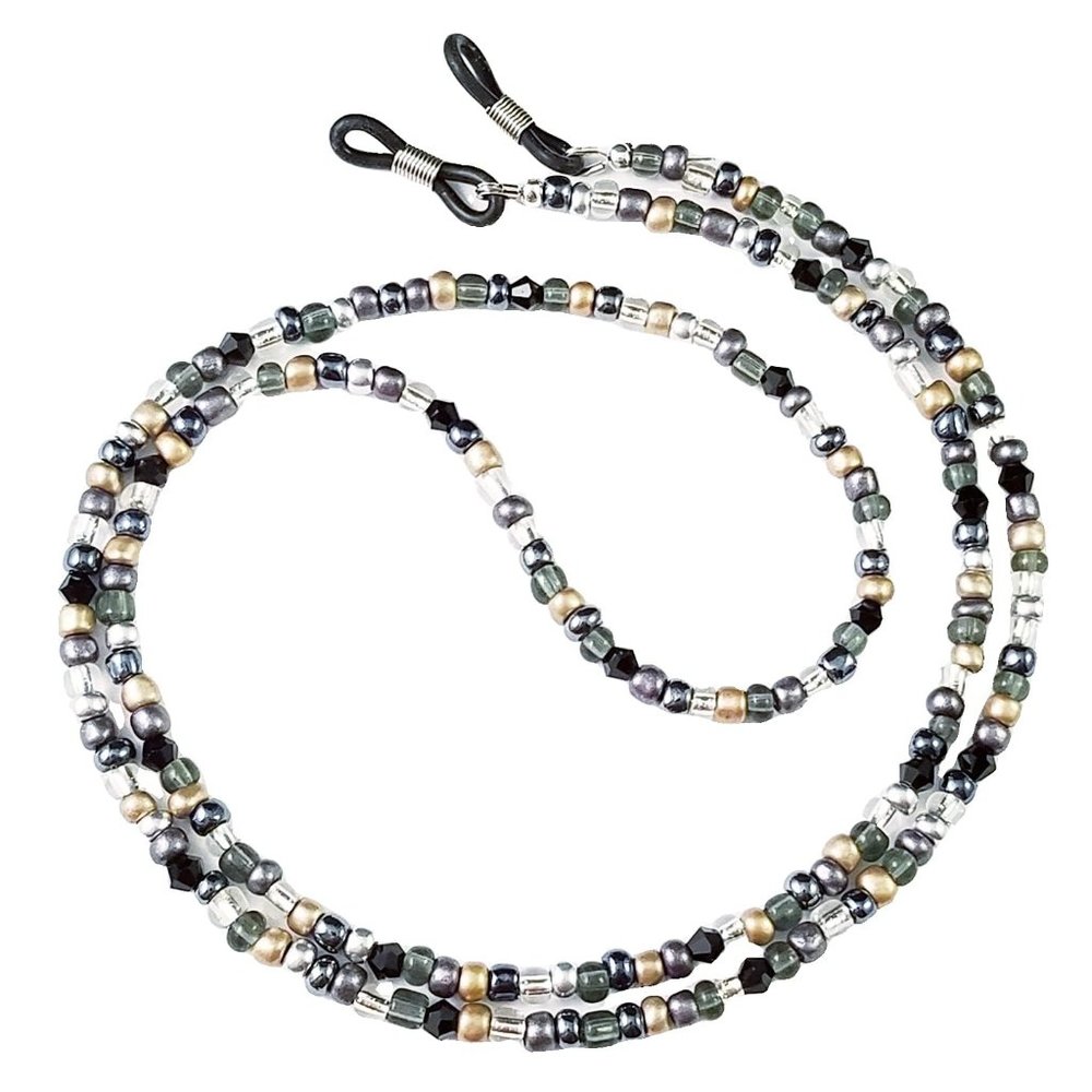 Grey Black and Tan Multi, Handmade Beaded Eyeglass Sunglass Chain Holder